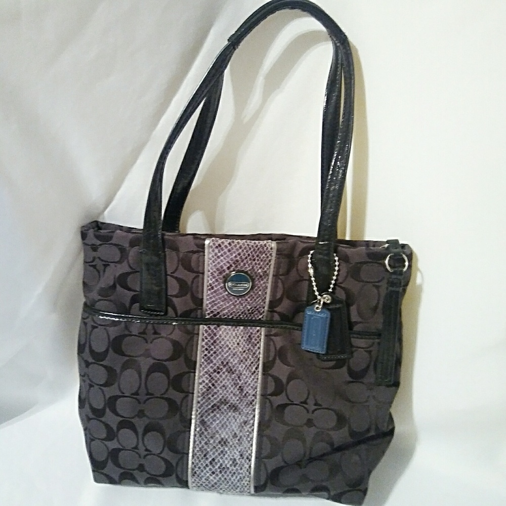 Coach Signature Stripe Python Tote - Picture 3 of 5